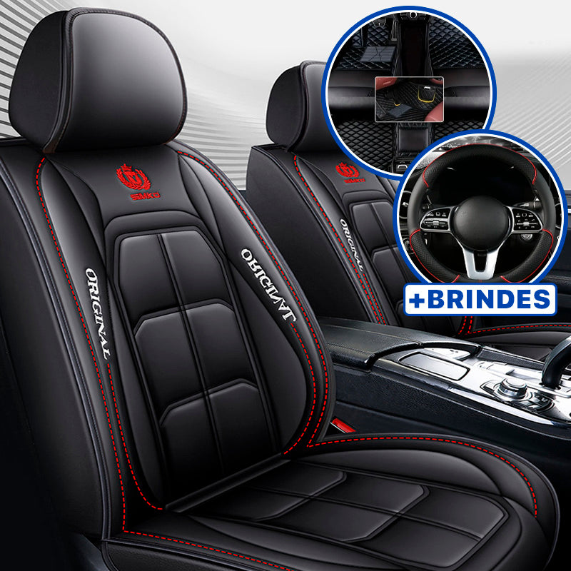 Capa Universal Completa Para Carro Thunder em Couro Legítimo e AirBag +BRINDES: 3 Tapetes Para Carro e Capa de Volante